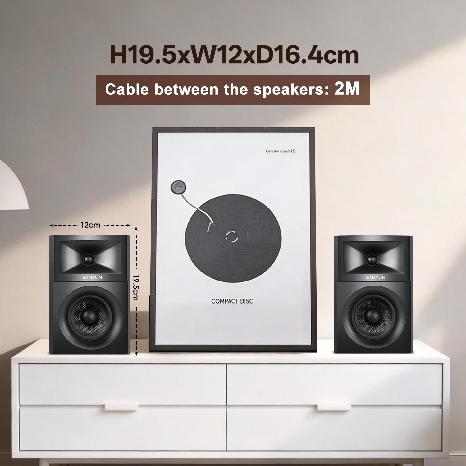 Sanyun SW203 2.0 Altoparlanti per computer desktop - Stereo 3D a campo vicino con imaging verticale - 60W Triple-DSP Doppia unità indipendente - DAC USB-C 24bit Bluetooth 5.4 AUX, HiFi per PC da gioco