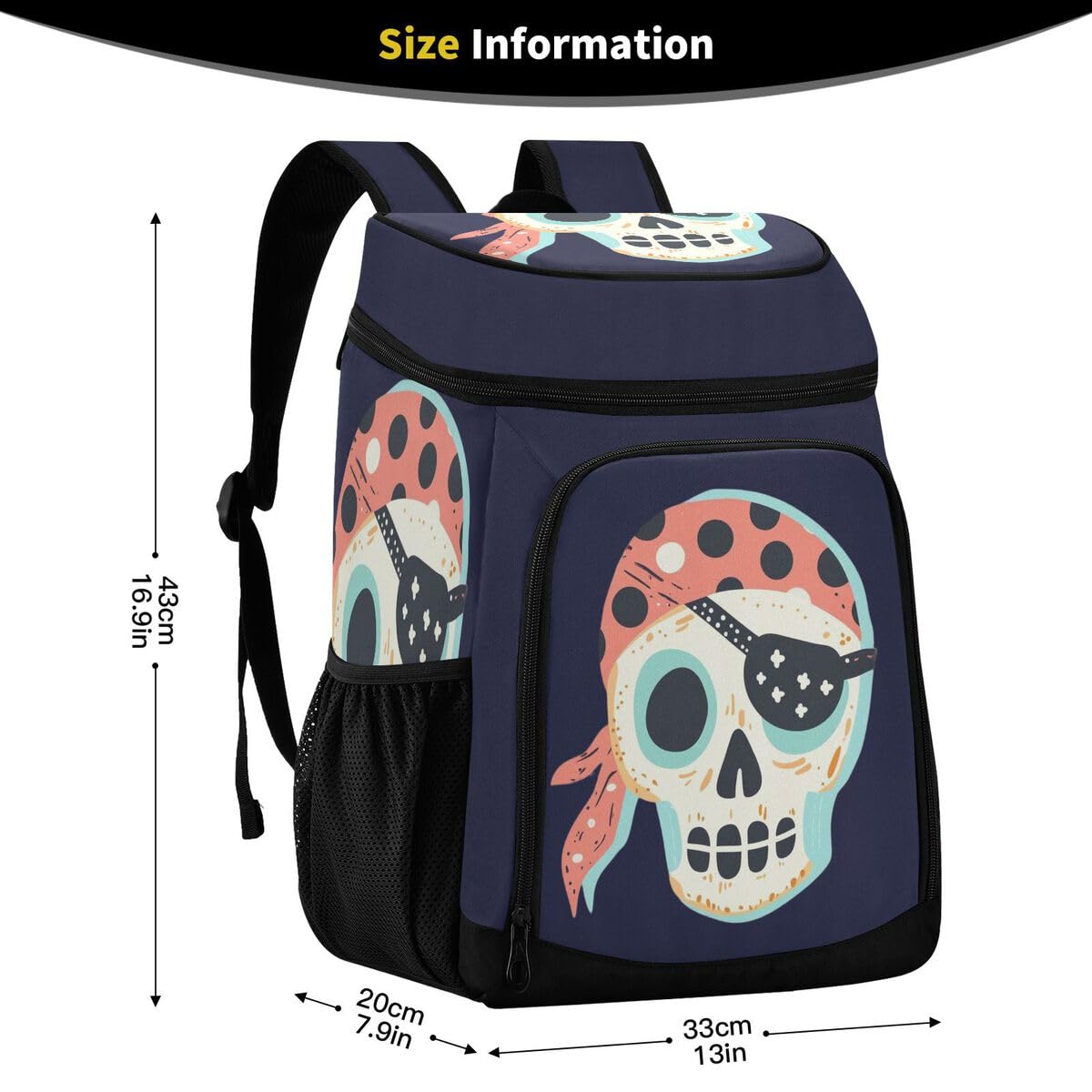 Pirate Skull White Cooler Backpack Leakproof Insulated Lunch Cooler Bag 30 Cans Camping Backpacks for Camping Hiking Beach