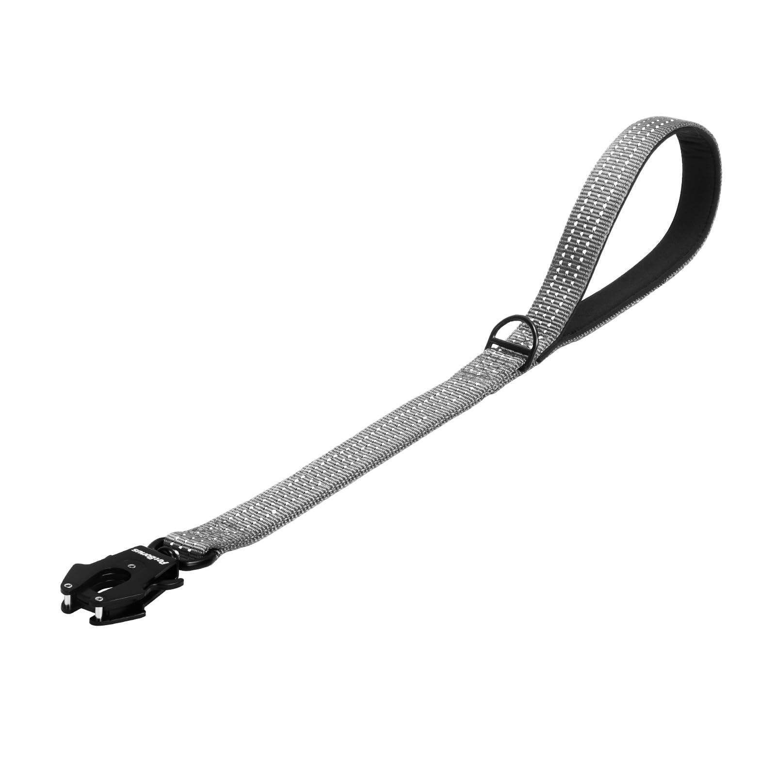 PetBonus Heavy Duty Short Dog Lead, Nylon Traffic Lead with Quick Release Clip, Comfortable Padded Handle, Reflective Training Leash for Medium Large Dogs (Grey, 60 cm)