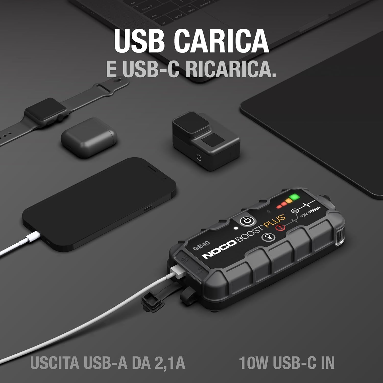 NOCO Boost GB40: Avviatore di Emergenza UltraSafe 1000A – Booster Batteria al Litio 12V, Caricabatteria Portatile Power Bank e Cavi Avviamento – Per Motori Benzina fino a 6.0L e Diesel fino a 3.0L