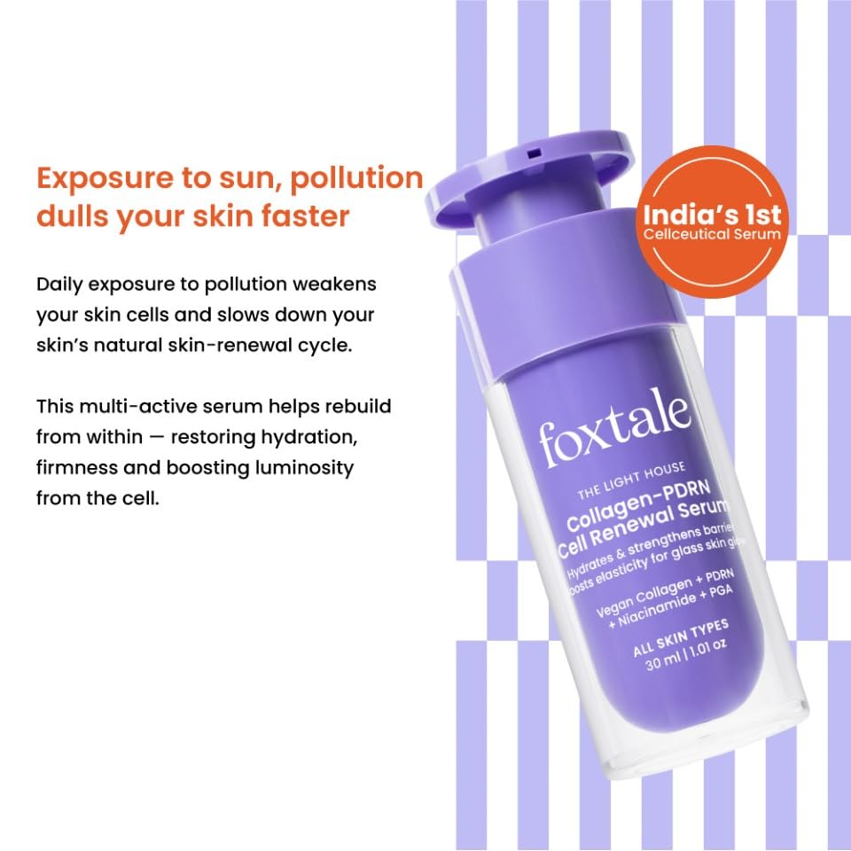 Image of Foxtale Collagen-PDRN Cell Renewal Serum | Collagen + PDRN + Niacinamide + Polyglutamic Acid | Boosts Cell Renewal, Firms & Plumps Skin, Deeply Hydrates & Strengthens Barrier for Smooth, Glass-Skin Glow | For All Skin Types | 30 ml