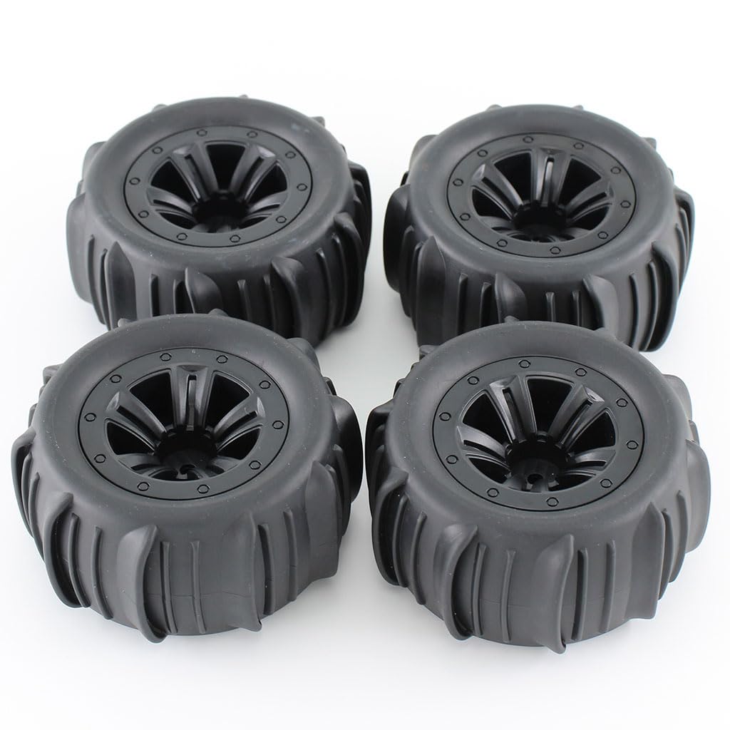 KingVal 4PCS Wheel Tire 12mm Hex Hub Beach Sand, Snow, Desert Off-Road Crawler Wheels Tires Compatible with WLtoys 144001 144002 144010 124008 124018 124019 124016 124017 MJX 1/16 1/14 RC Cars