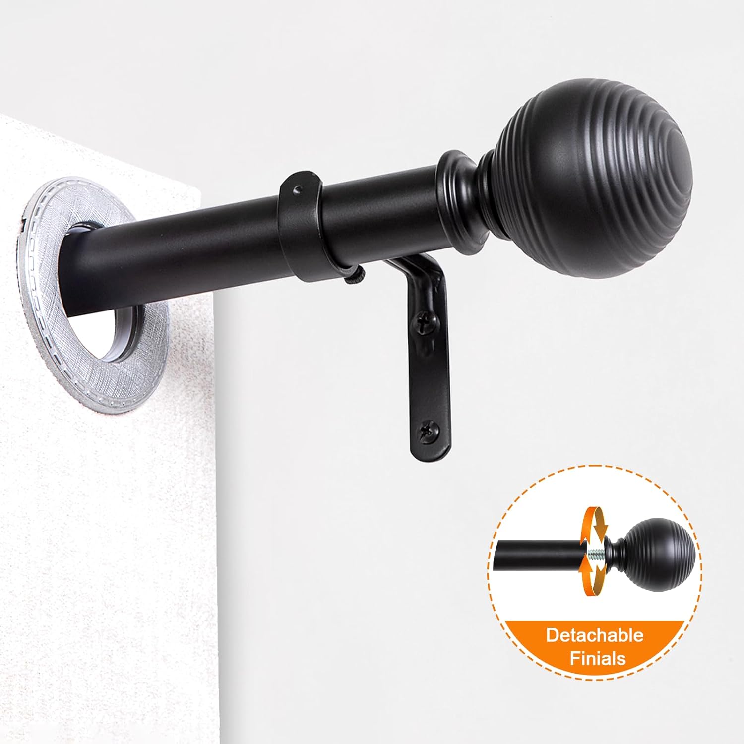 Black Curtain Rods for Windows 18 to 88 inch, 1 Inch Adjustable Curtain Rod, Heavy Duty Window Curtains Rod for Bedroom Living Room, Modern Decorative Drapery Rods Orb Finials