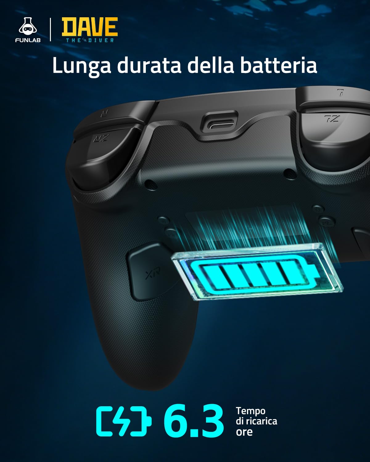 Funlab Controller Switch 2 Pro con Dock per Nintendo Switch 2/1/OLED, Wireless Luminex con Sveglia 1 Tocco/Effetto Hall / 7 LED/Turbo, Setup Gaming RGB - Licenza Ufficiale Dave the Diver