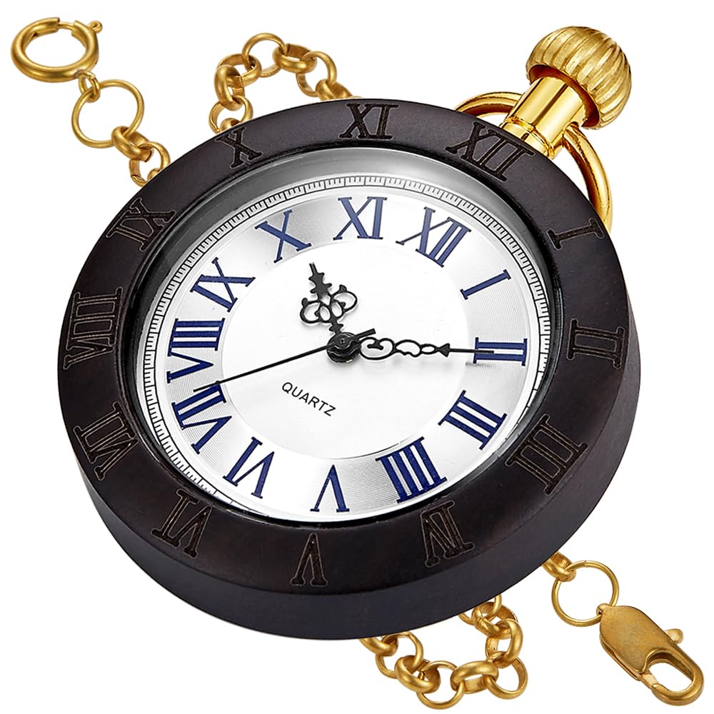 Personalization Pocket WatchCustomized Wooden Pocket Watches for Men Handmade Bamboo Wood Analog Quartz Custom Pocket Watch with Chain Gift for Father's Day