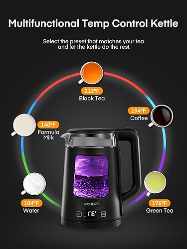 Miniatura 2 de Hervidor eléctrico, hervidor de té de vidrio de 1.7 L, con mantiene el calor, 5 controles de temperatura, 1500 W de ebullición rápida, apagado