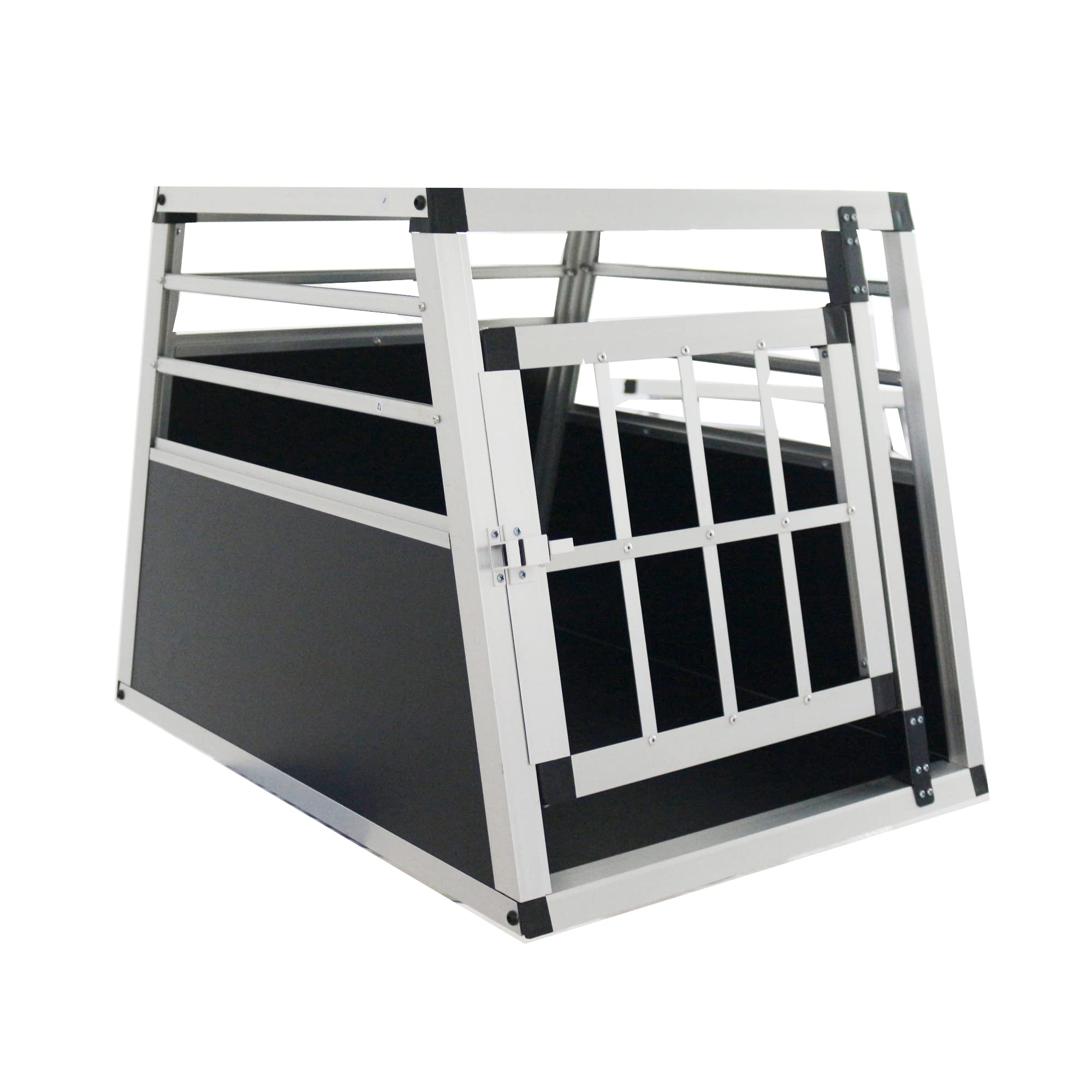 Alu Hunde Autotransportbox – Auto Hundebox robust & pflegeleicht – Gittertür verschließbar - Aluminium Kofferraumbox Reisebox für Hunde Katzen (54L x 69B x 50H cm)