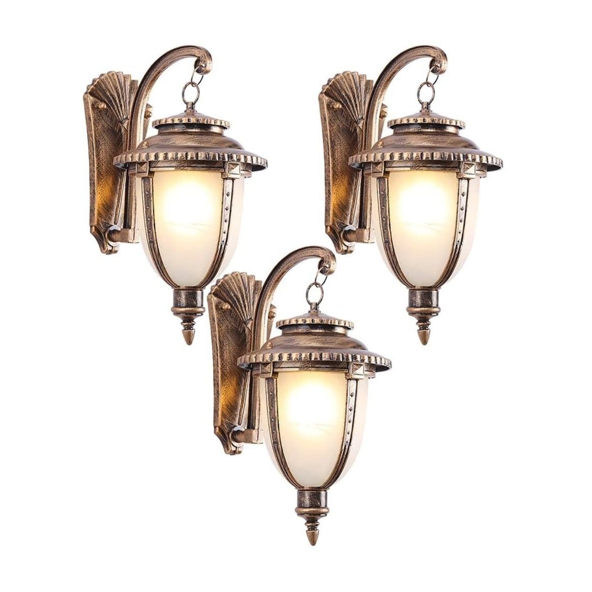 CVdrtyED Outdoor Wall Lights Waterproof Outdoor Wall Lights Aluminium Sconce E27 Glass Lantern Garden Mounted Lamp for Patio Balcony Durable Porch(Bronze,3 Pack)