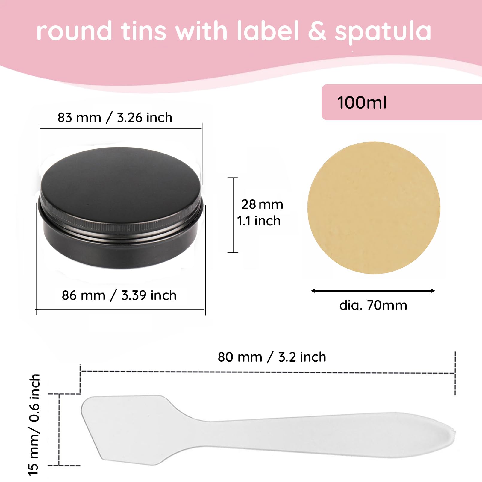 50 Stück 100ml Aluminium Dose mit Schraubdeckel Matt Schwarz 83mm x 28mm Leer Runde Aludose Alu Tiegel Schraubdose Cremedose Kosmetikdose für Salben Kerzen DIY Aufbewahrung