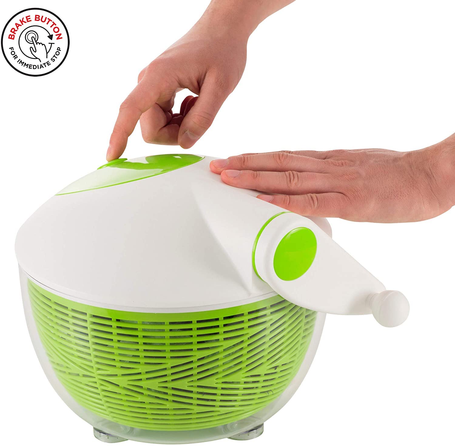 Centrifuga per insalata, 26 cm, bianco/verde, con pulsante di arresto sul coperchio