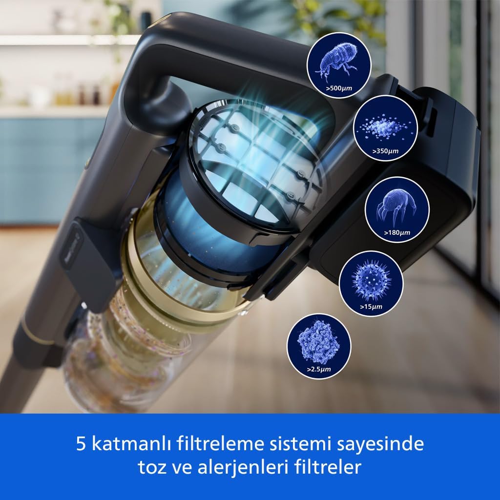 Philips 7000 Serisi Aqua 25.2 V Kablosuz Dik Süpürge, PowerCyclone 12, 80 dk’ya Kadar Kullanım, XC7153/10