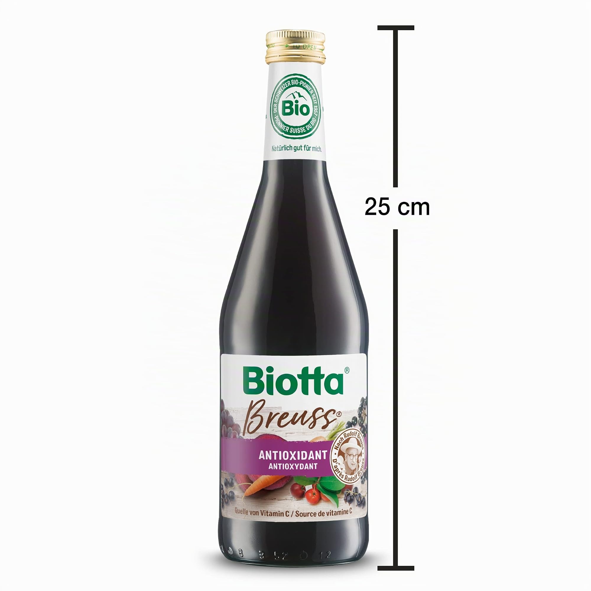 BIOTTA - Breuss - Soutient les défenses des cellules - Jus de fruits et légumes 100% Bio - Betterave lacto-fermenté, cassis, raisin - Haute teneur en vitamine C et antioxydants - 500ml - Lot de 3.