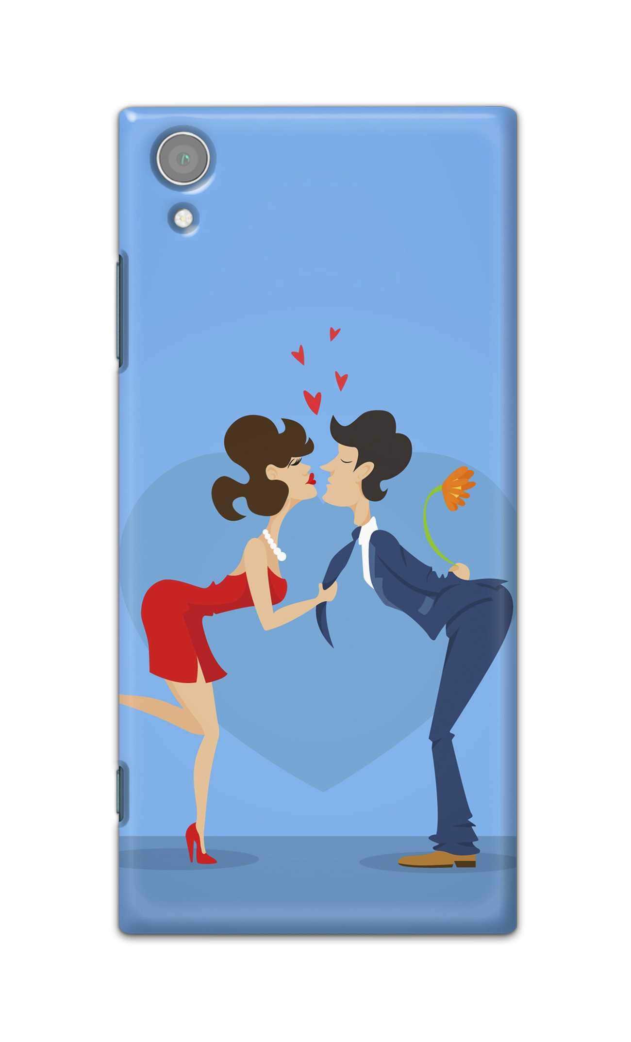 Printfidaa Romantic Couple Kissing Blue Background Printed Designer Hard Case for Sony Xperia XA1 Plus Back Cover