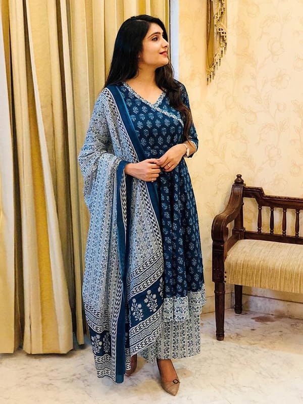 Image of Pinkmint Women Printed Angarakha Kurta and Pant Set with Dupatta ll Wedding Suit Set ll Gift Kurta Set