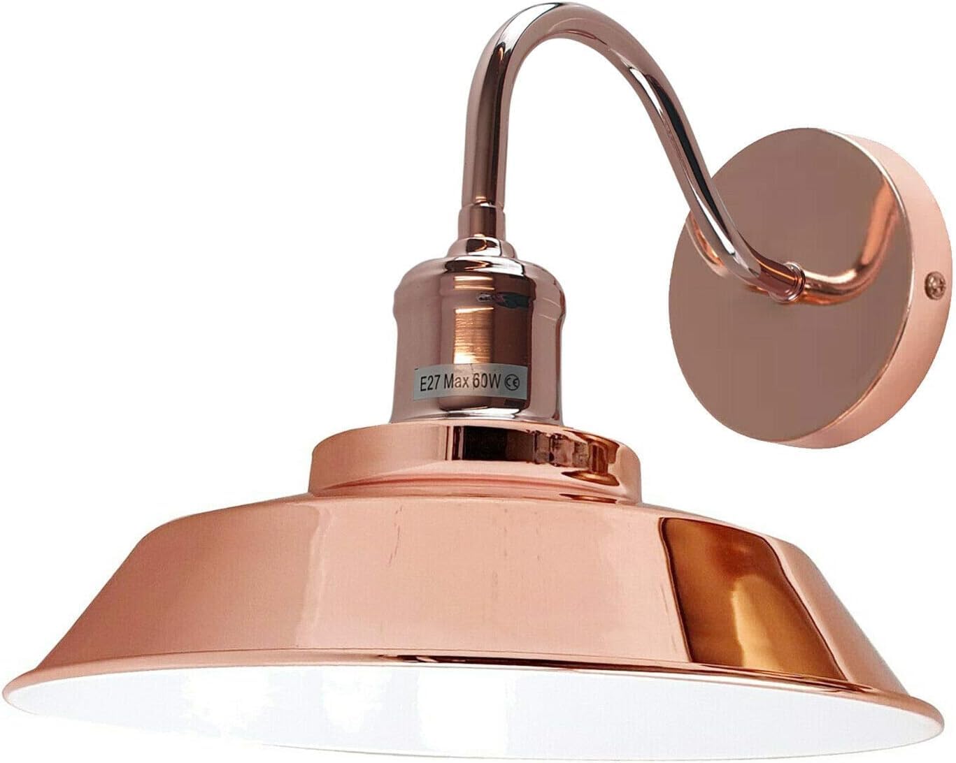 Modern Metal Wall Light Shiny Body Wall Lamp Lighting Sconce Fitting Vintage Industrial Wall Mount E27 Pendant with Light Shade for Bedside Living Room Hall Way (Rose Gold) [Energy Class A+++]