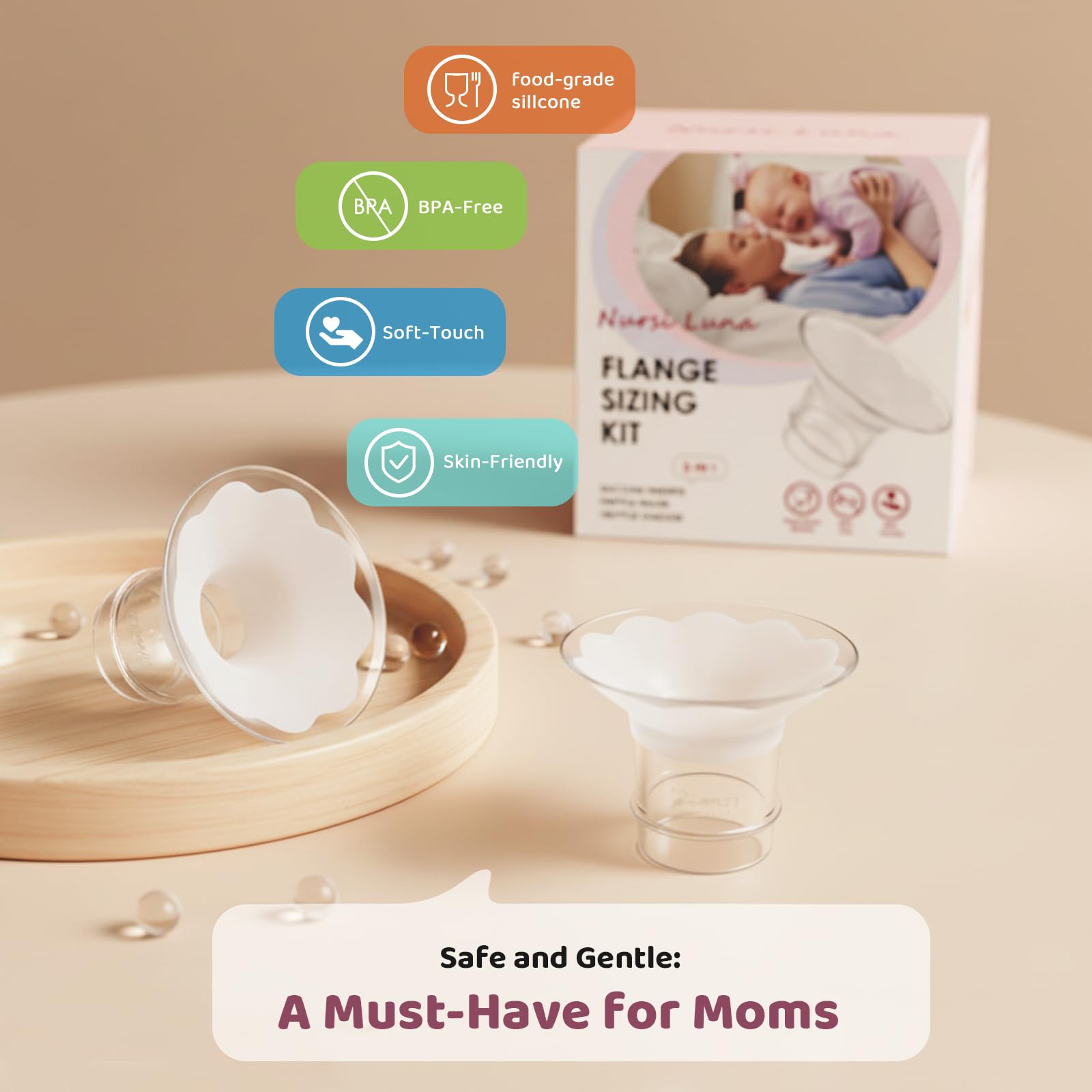 Flange Sizing Kit 3 in 1 with 10PCS Flange Inserts 13/15/17/19/21mm, Silicone Flanges Insert Kit for 24mm Flange/Shield, Pumping Essentials Kit for Moms