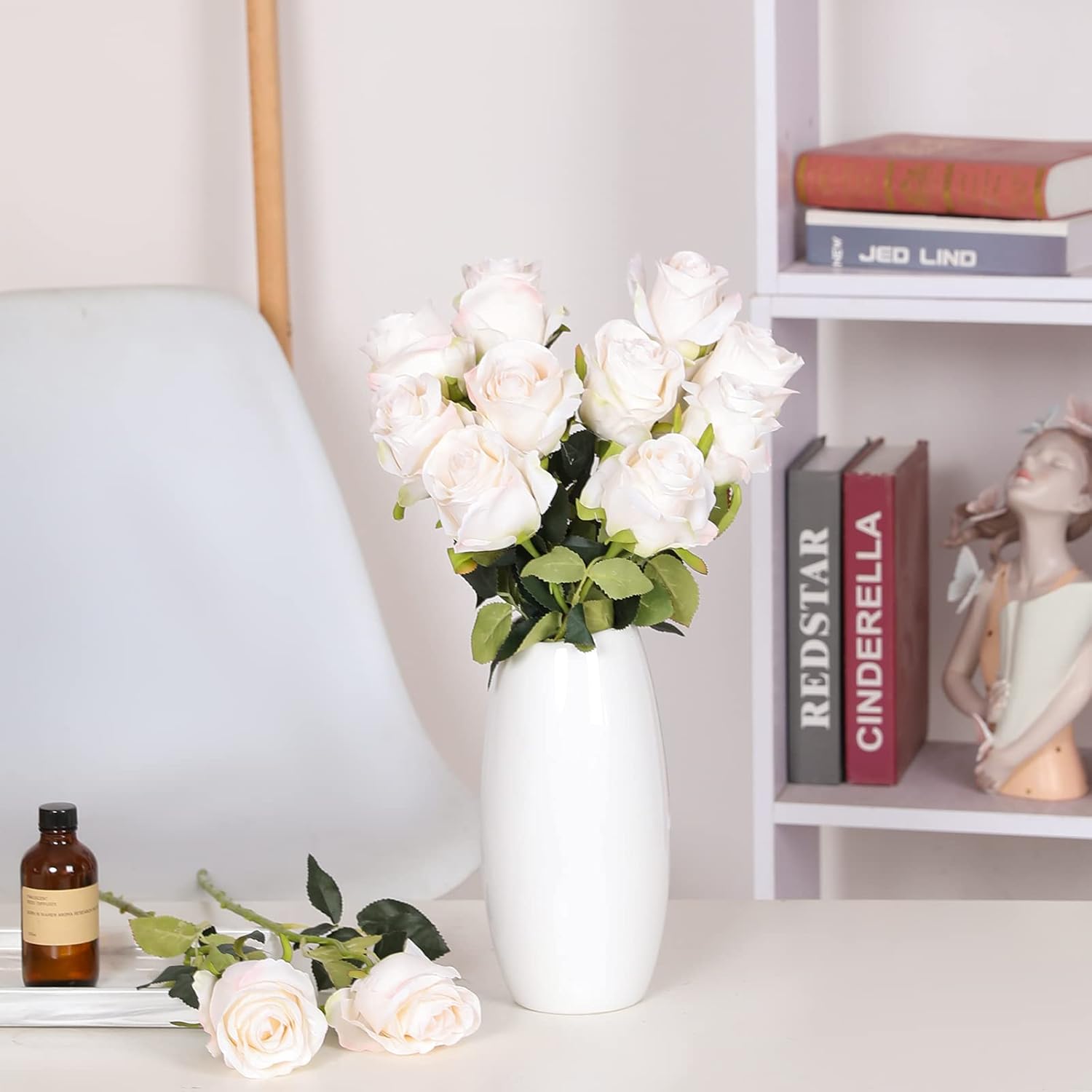 Nubry Artificial Silk Rose Flower Single Stem Lifelike Vintage Fake Rose for Wedding Bouquet Floral Arrangements Home Party Centerpiece Decoration, 10pcs (Vintage Ivory) - Image 6