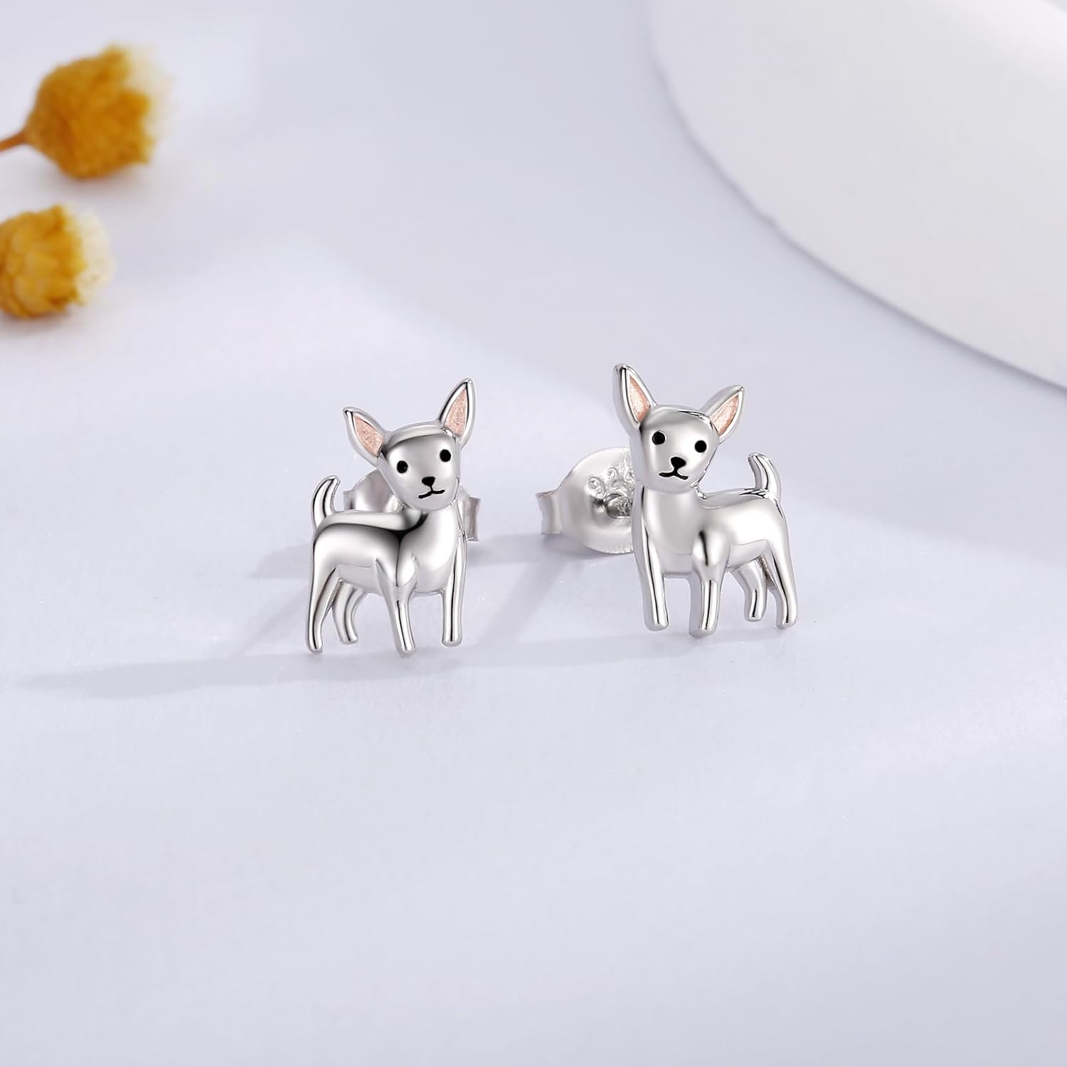 Sterling Silver Dogs Stud Earrings Pug French Bulldog Yorkie Schnauzer German Shepherd Dalmatian Dog Puppy Earrings Jewelry Gifts for Dogs Mom Pet Lovers (Chihuahua) - Image 2
