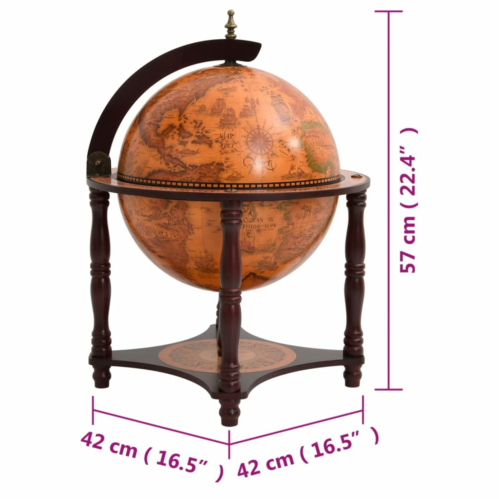Homgoday Bar à Globo Porte-vin marron en bois massif d'eucalyptus, peu encombrant, armoire d'extérieur, mobilier d'extérieur pour salon, bureau, chambre à coucher, salle de bain