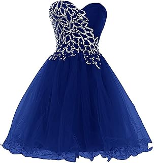 CharmingBridal Vestido corto sin tirantes con línea de cristal azul y blanco, naranja, vestido corto de graduación, azul, ...