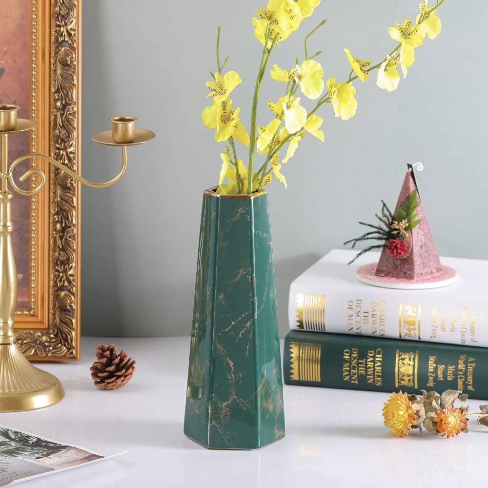 Gold-Finish Marble Ceramic Flower Vase