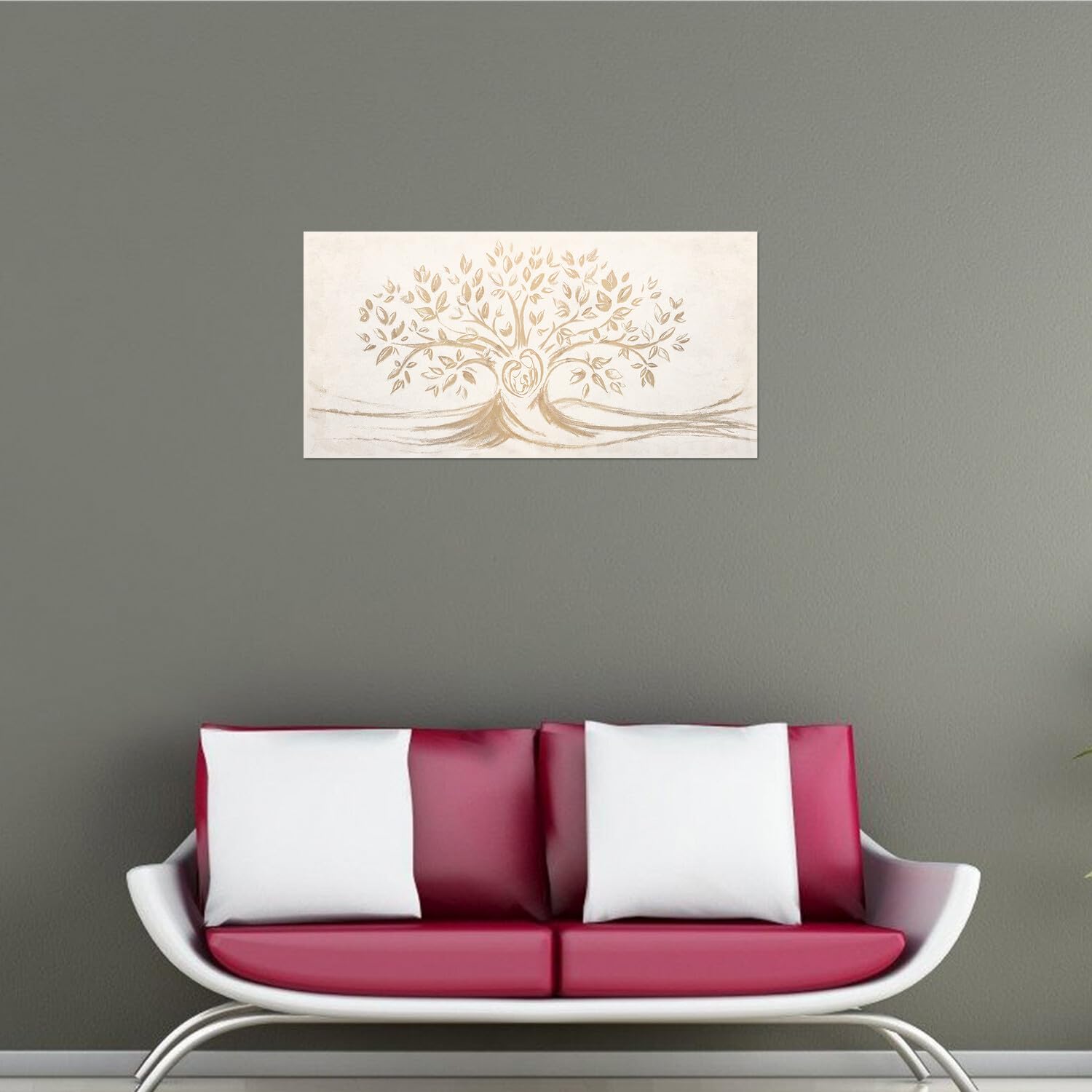 Giallobus - Quadro - 10 - Capezzale Moderno - Sacra Famiglia e Albero della Vita - Vintage - Vetro Acrilico - 100x50 - Pronto da Appendere - Quadri Moderni per la casa