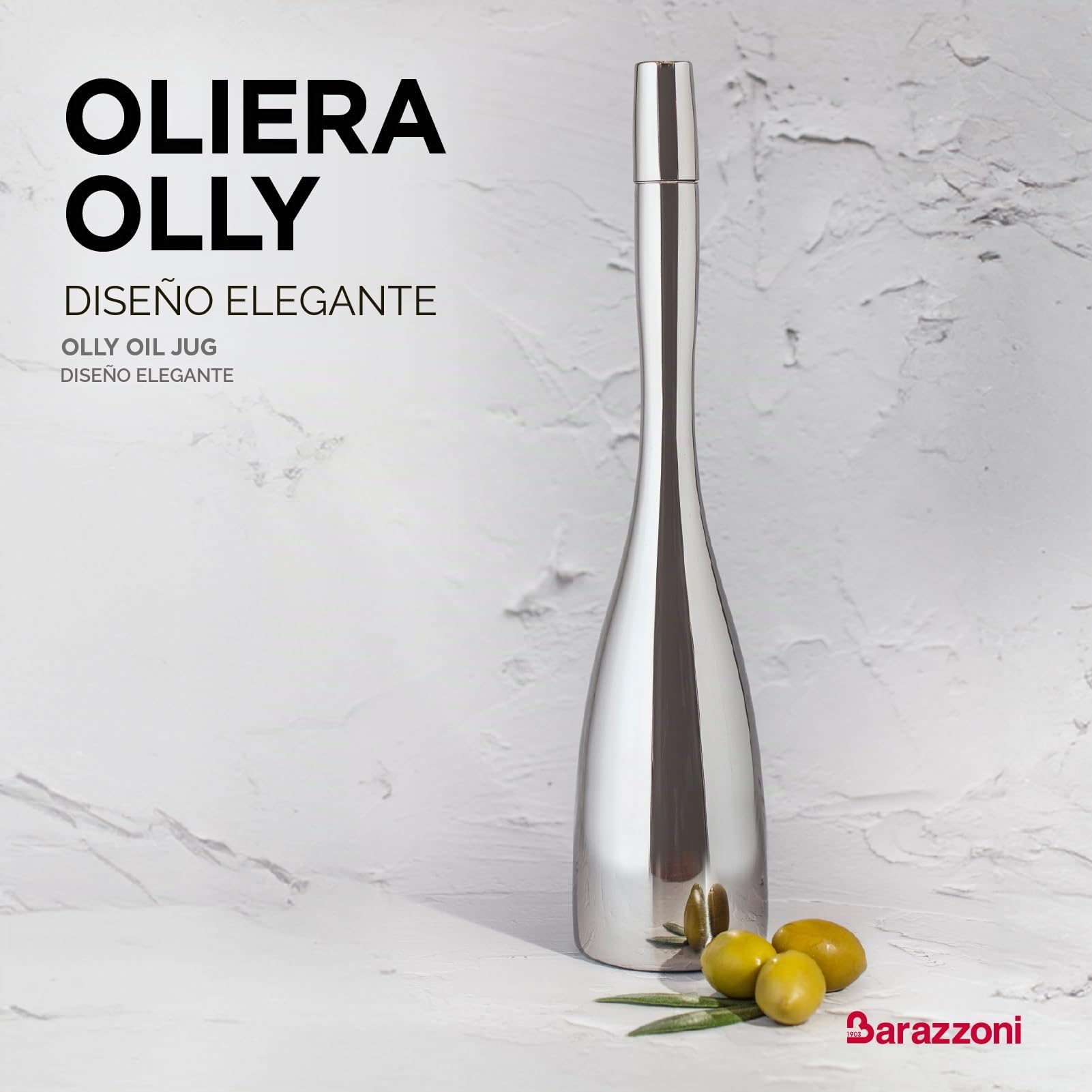 Barazzoni SPA-Aceitera Olly, Acero Inoxidable 18/10, Capacidad 450 ml, Boquilla vertedor, Exterior Brillante