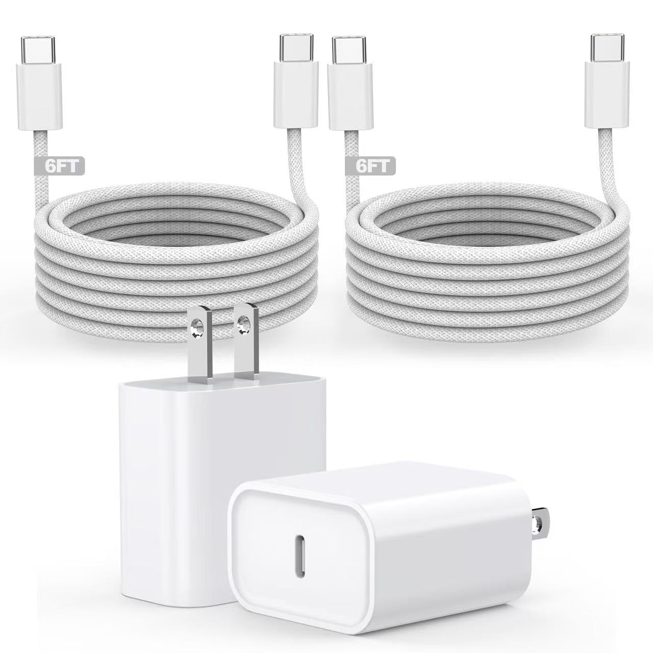 Photo 1 of [Apple MFi Certified] iPhone Air/17 Charger,USB C Fast Charging 2Pack 20W Apple Charger Type C Block 6FT USB C to C Woven Cable for iPhone 17 Pro Max/16 Plus/16 Pro Max/15 Pro Max,iPad Pro/Air/AirPods