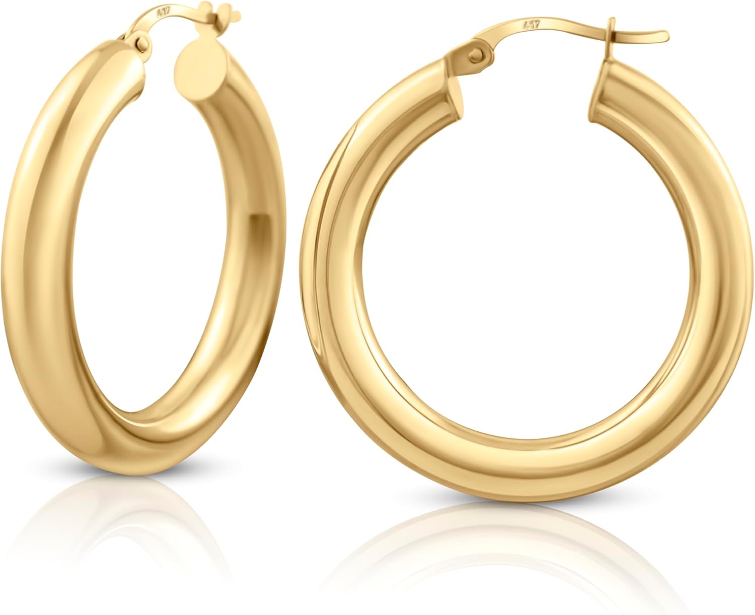 10k Solid Hoop Earrings, Classic Tube Hoops, Chunky Real Gold Hoops