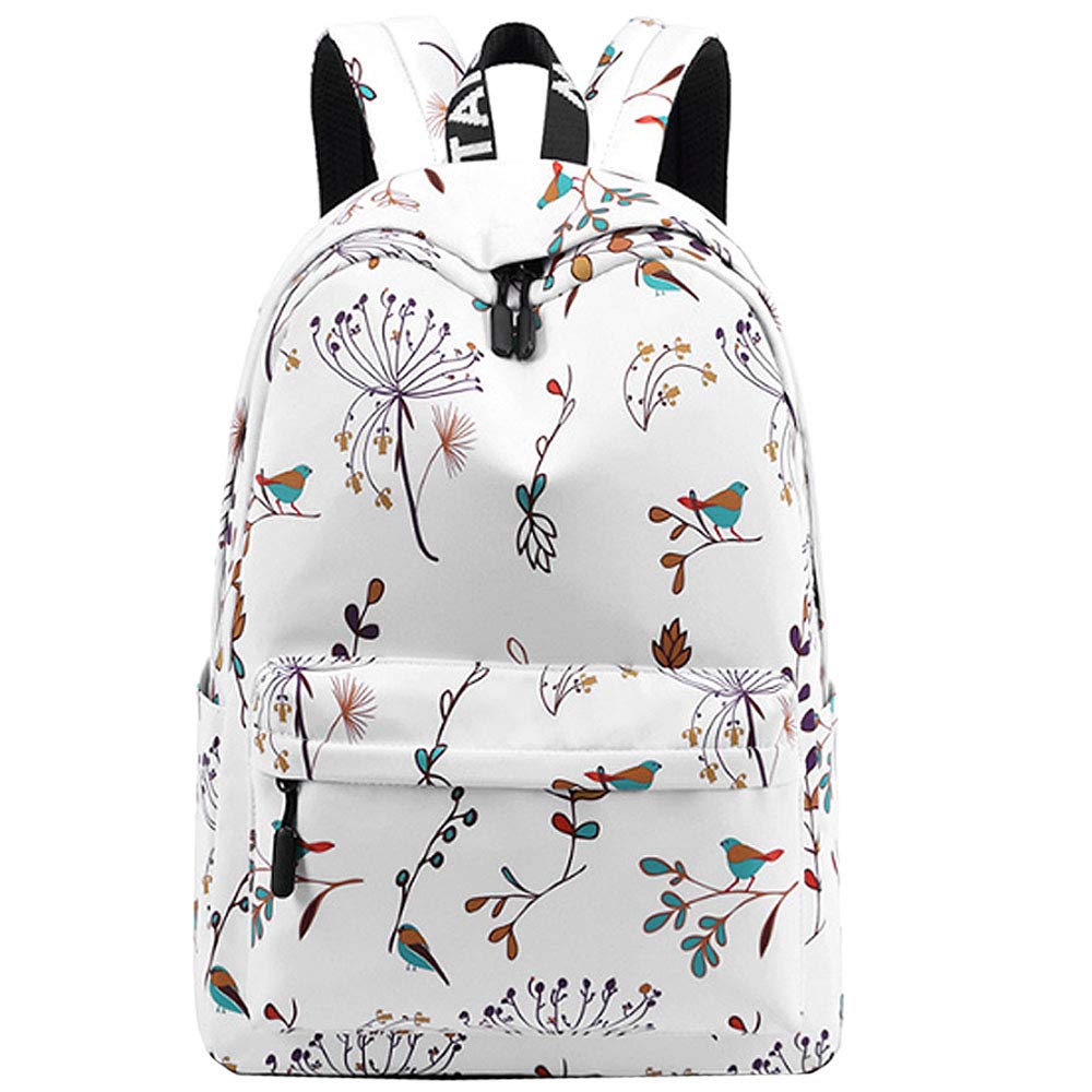 Van Caro Floral Backpack Large College Backpack Casual Bookbag Laptop Backpack Computer Bag Travel Daypack for Women Men,White