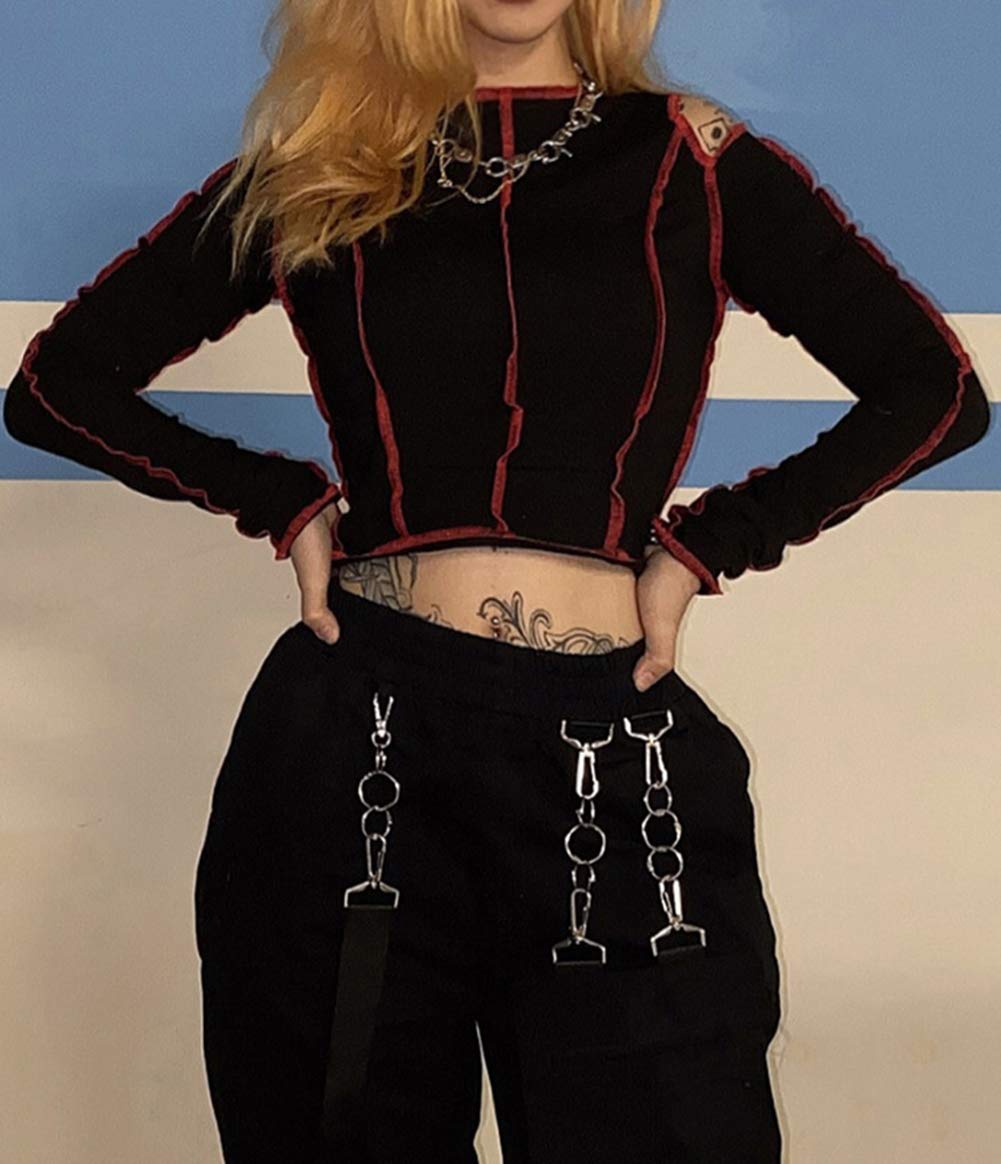 FAIMILORY Women's Streetwear Patchwork E Girl Shirts y2k Contrast Stitch Crop Top