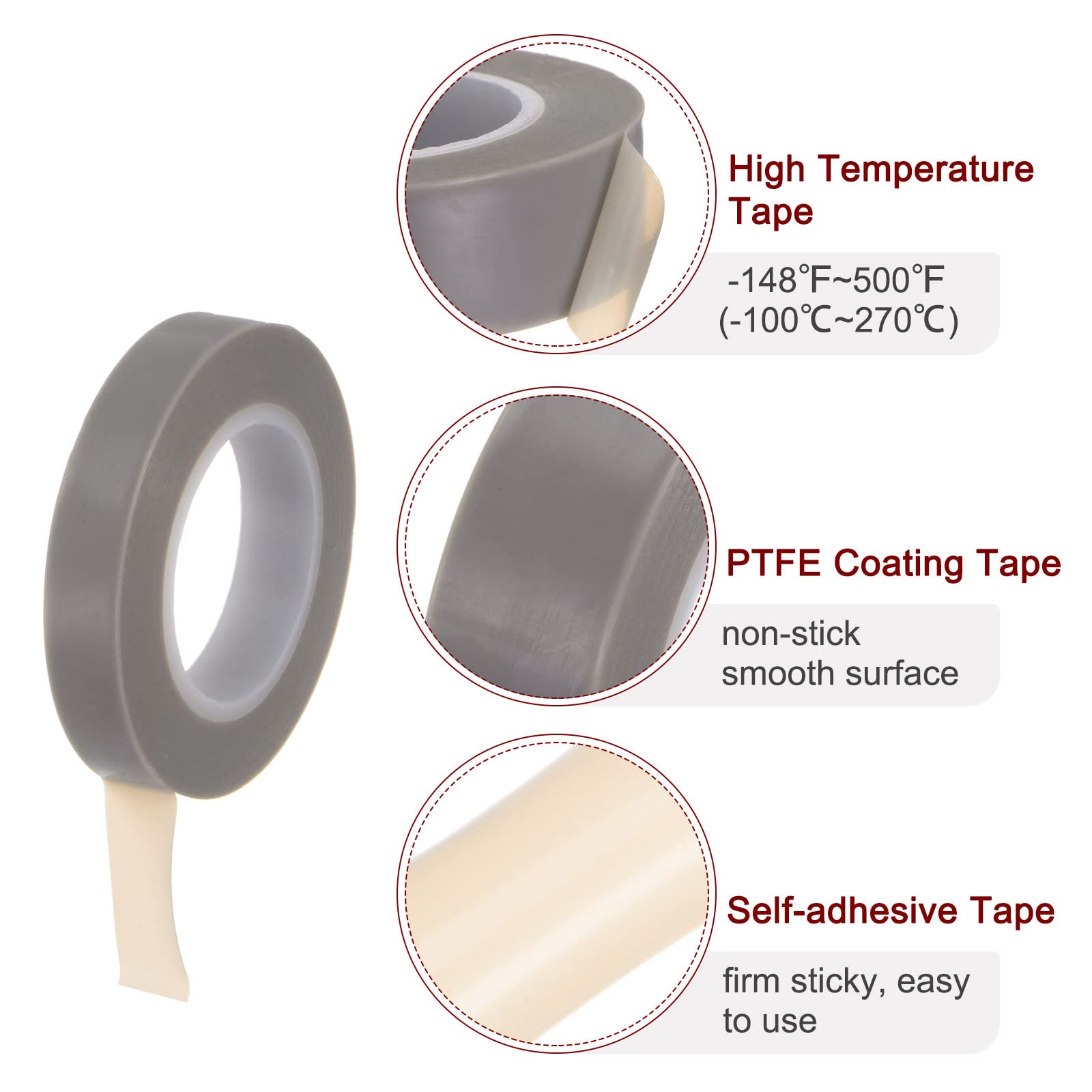 HARFINGTON Rollo de cinta de película PTFE, 0.4 pulgadas x 33 pies, cinta de alta temperatura de 0.13 mm de grosor con adhesivo de un solo lado para máquina selladora al vacío, selladores de impulso