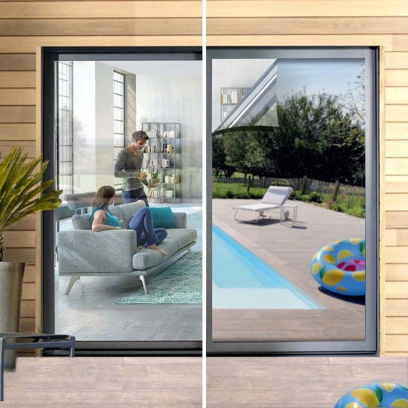 DIMEXACT - Film 2 en 1 Anti Chaleur et Anti vis-à-vis pour Pose extérieure - alu foncé - 75 cm x 0.5 m - en Rouleau