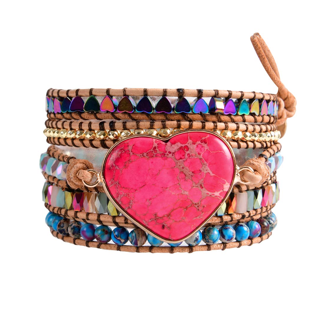 YGLINE Boho Handmade Wrap Leather Tube Crystal Stone Bracelet for Women
