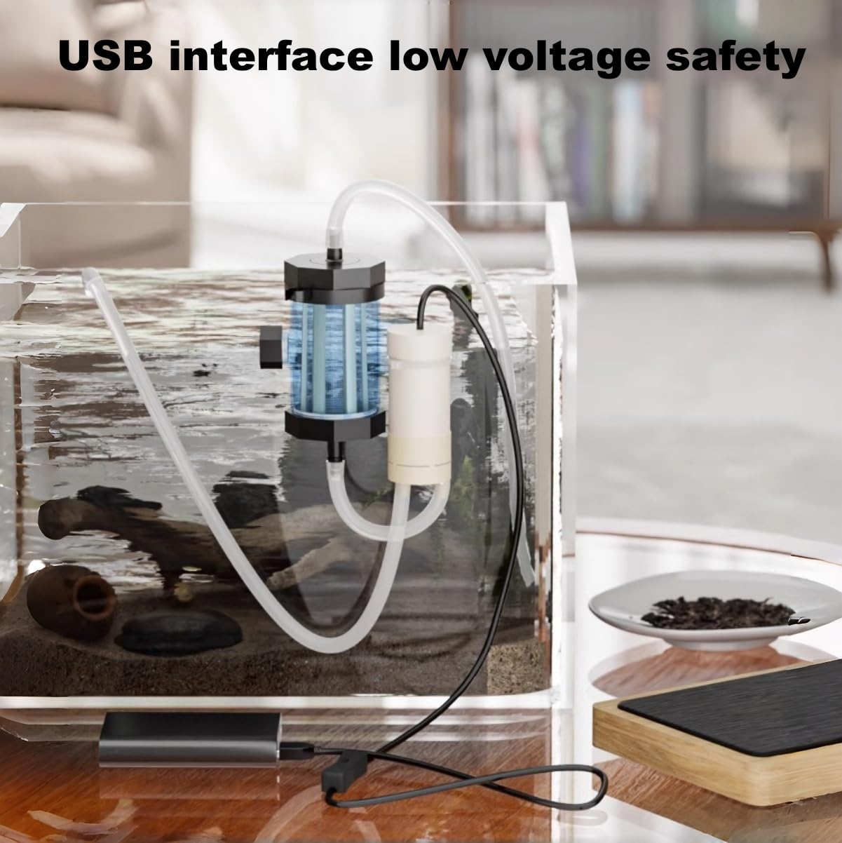 Guangyu Kit Eléctrico de Limpieza para Acuario – Sifón Aspirador USB con Diseño de Sifón, Herramienta para Cambio Rápido de Agua y Limpieza de Grava, Ideal para Agua Dulce y Marina (2 Metros)