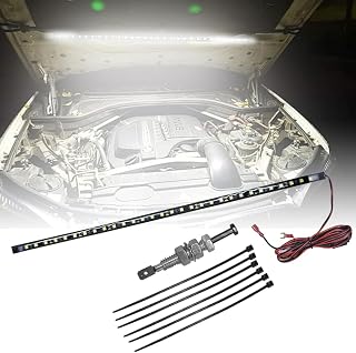 LAINLOY 12V Under Hood LED Work Light Kit - IP67 Waterproof Auto On/Off Strip, Bright 6000K for Car Truck RV SUV Boat Engine Bay (38cm)
