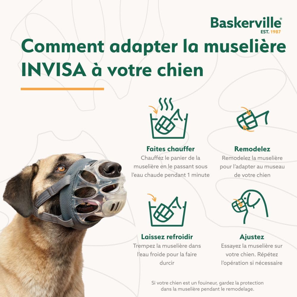 MUSELIÈRE BASKERVILLE INVISA, sûre, respectueuse du chien qui peut haleter et boire, réglable, matelassée, éducation des chiens moyens, anti-morsure, anti-fouille (Taille 4)