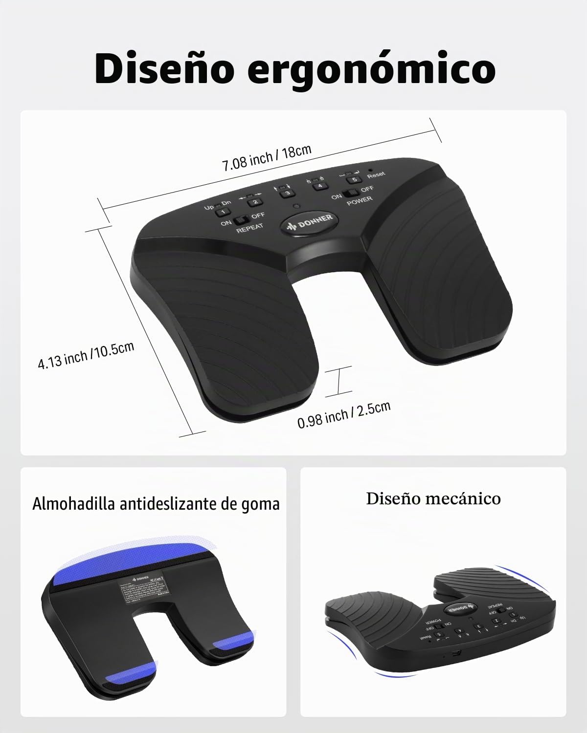 Donner Wireless Page Turner Pedal, pedal recargable para pasar páginas de música para tabletas y teléfonos, color negro