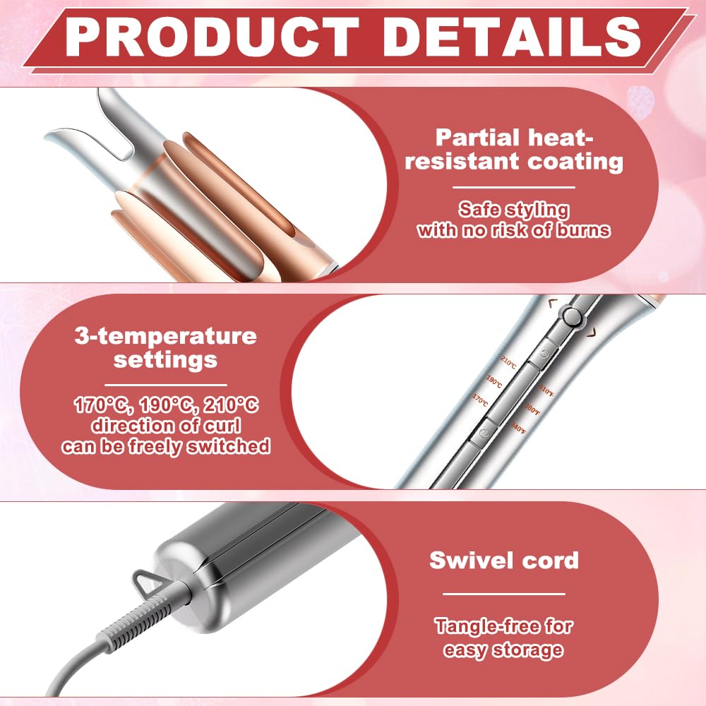 Rizador de Pelo Automatico 25mm, HOVCEH Automatic Curling Iron con Temporizador Inteligente, 3 Ajustes de Temperatura Rizador Pelo Automatico para Cabello Seco y Húmedo