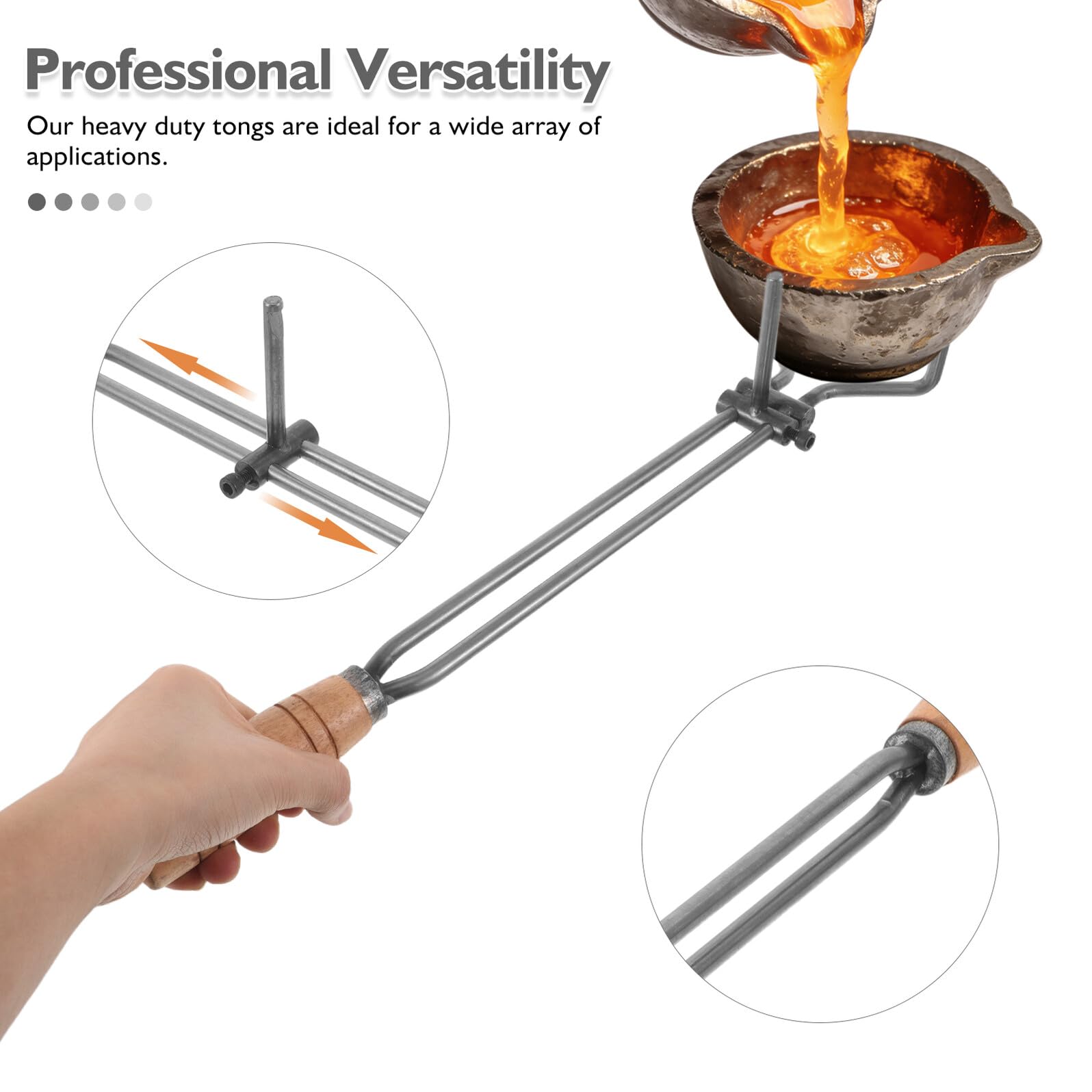 Pinzas para Crisol de Acero al Carbono 43 Cm, Herramienta para Fundir Oro y Plata, Aptas para Hornos de Fundición en Joyería, Pinzas de Fuego Resistentes a Altas Temperaturas
