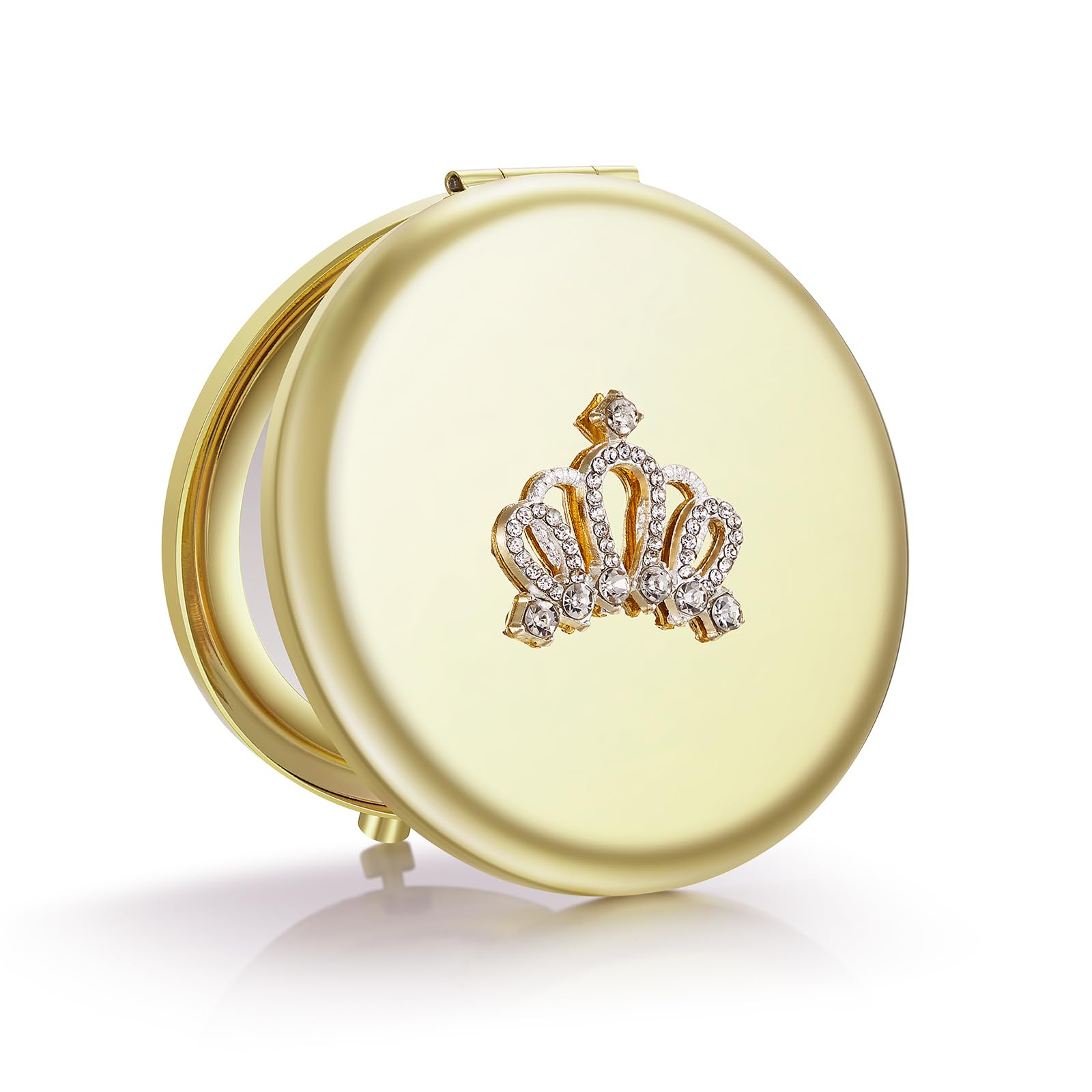 OMIRO 1X/10X Magnifying Compact Mirror, Small Crown Engraved Pocket Makeup Mirror Gift for Her Women Mom (Gold)
