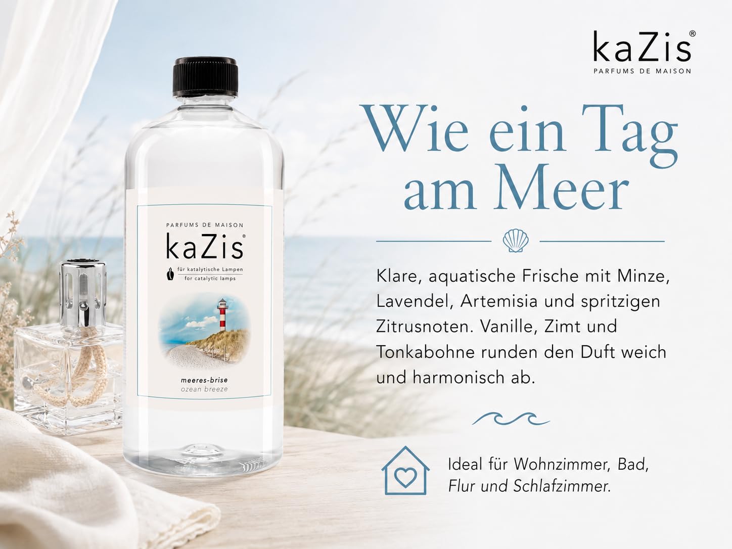 KAZIS® I morska bryza I Ocean Breeze I 1 litr I Do każdej lampy katalitycznej I zapach do pomieszczeń