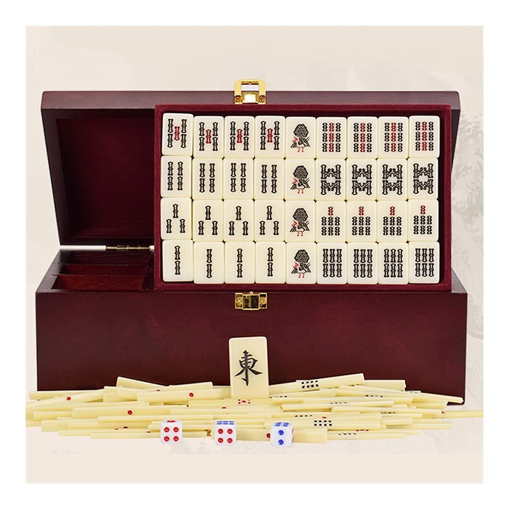 Chiński zestaw Mahjong Zestaw płytek MahJongg z drewnianym pudełkiem Zestawy gier Mahjong z 144 płytkami do gry na imprezę domową Czas przyjemności