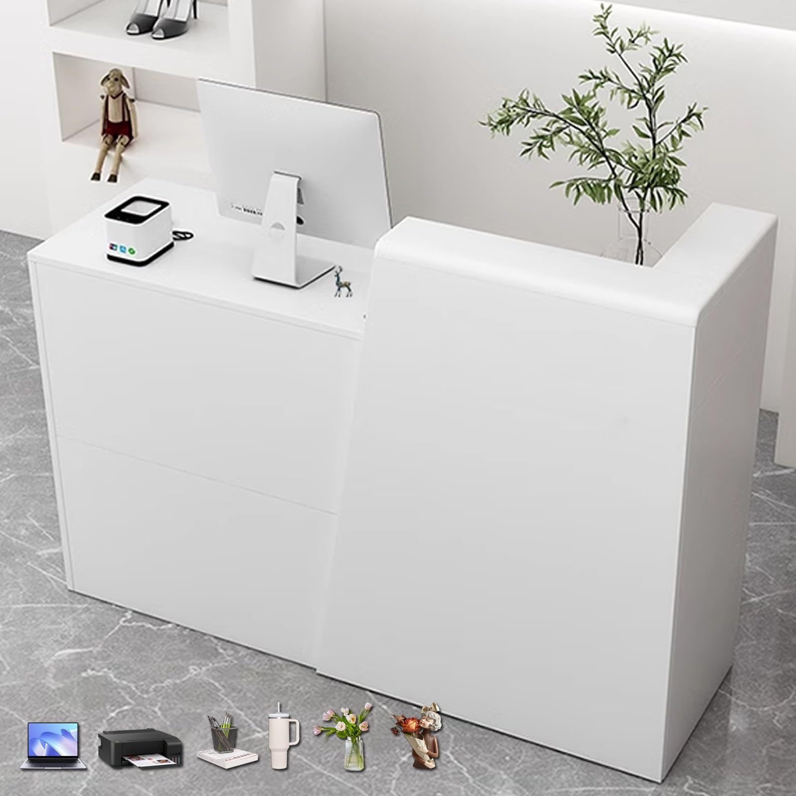 Thekentisch, Einzelhandelstheke, Rezeption mit Theke, kleine Einzelhandelskasse, for Lobbys, Salons, Einzelhandel, Home Offices, Empfangsräume(Gray,Right_L80CM/31.5IN)