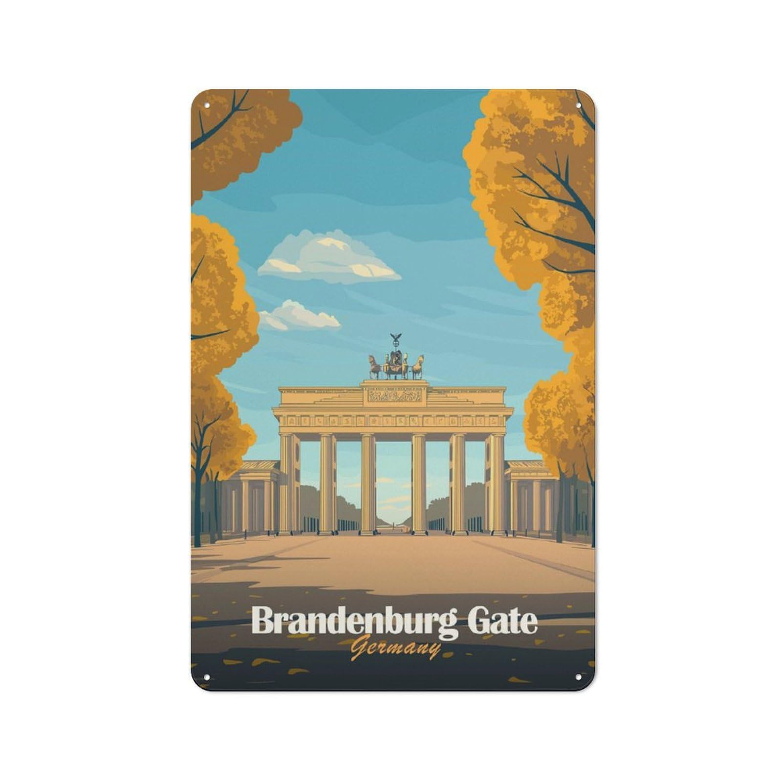Junmoney Style Brandenburg Gate Illustration Rustic Metal Sign 30X20cm For Pub Or Café, For Collectors Of Rustic Metal Wall Decor