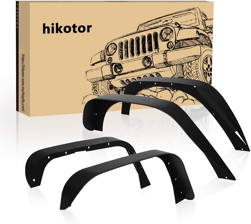 Heavy Duty Front Rear Flat Textured Steel Fender Flare kit Off Road Mud Guards Black Set of 4 Replacement for Jeep Wrangler 2007-2018 JK & JKU Unlimited (2/4 Doors)