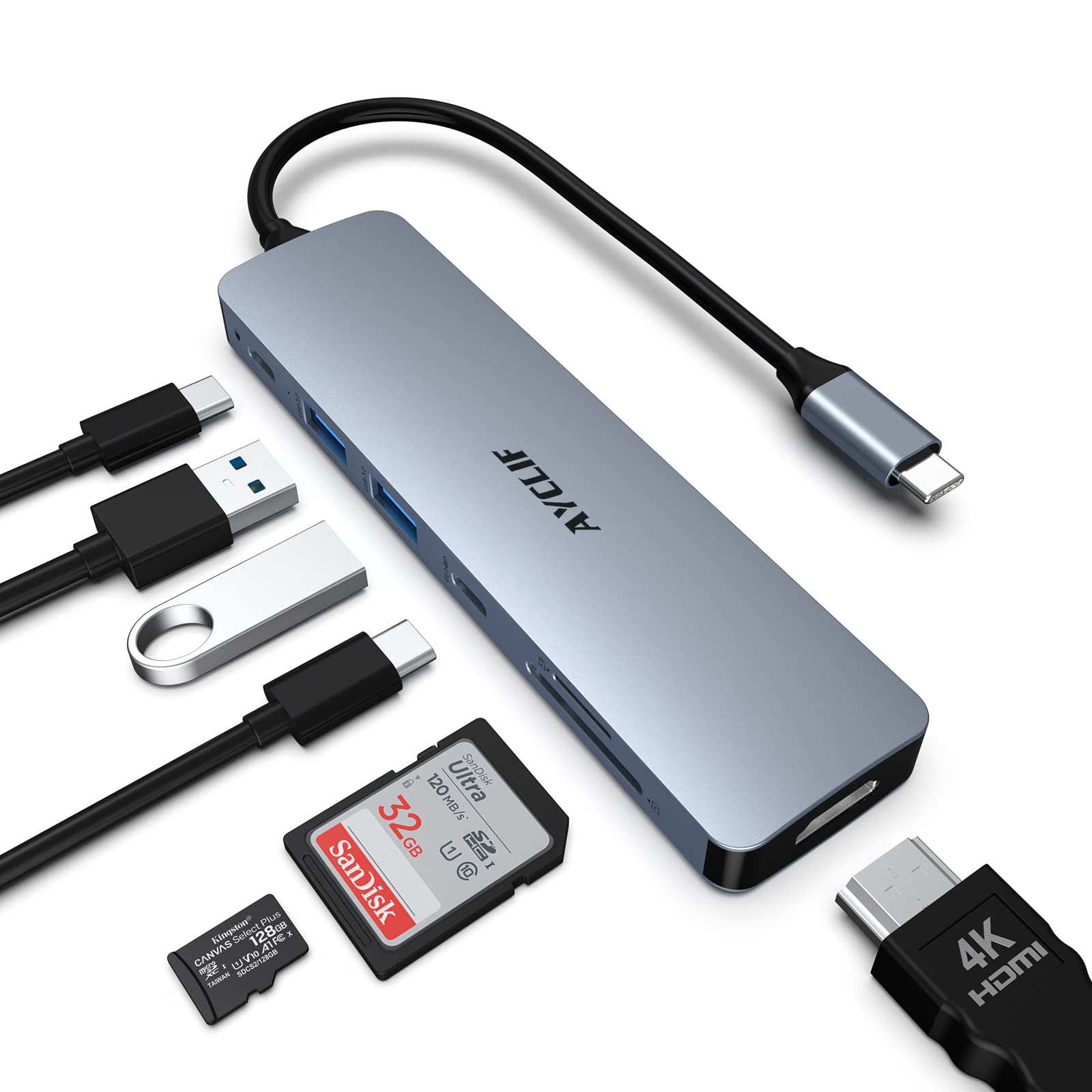 USB C Hub 7 in 1 AYCLIF USB C Adapter, USB C to HDMI Dual Monitor for Macbook Pro/Air,HP,Dell,Surface