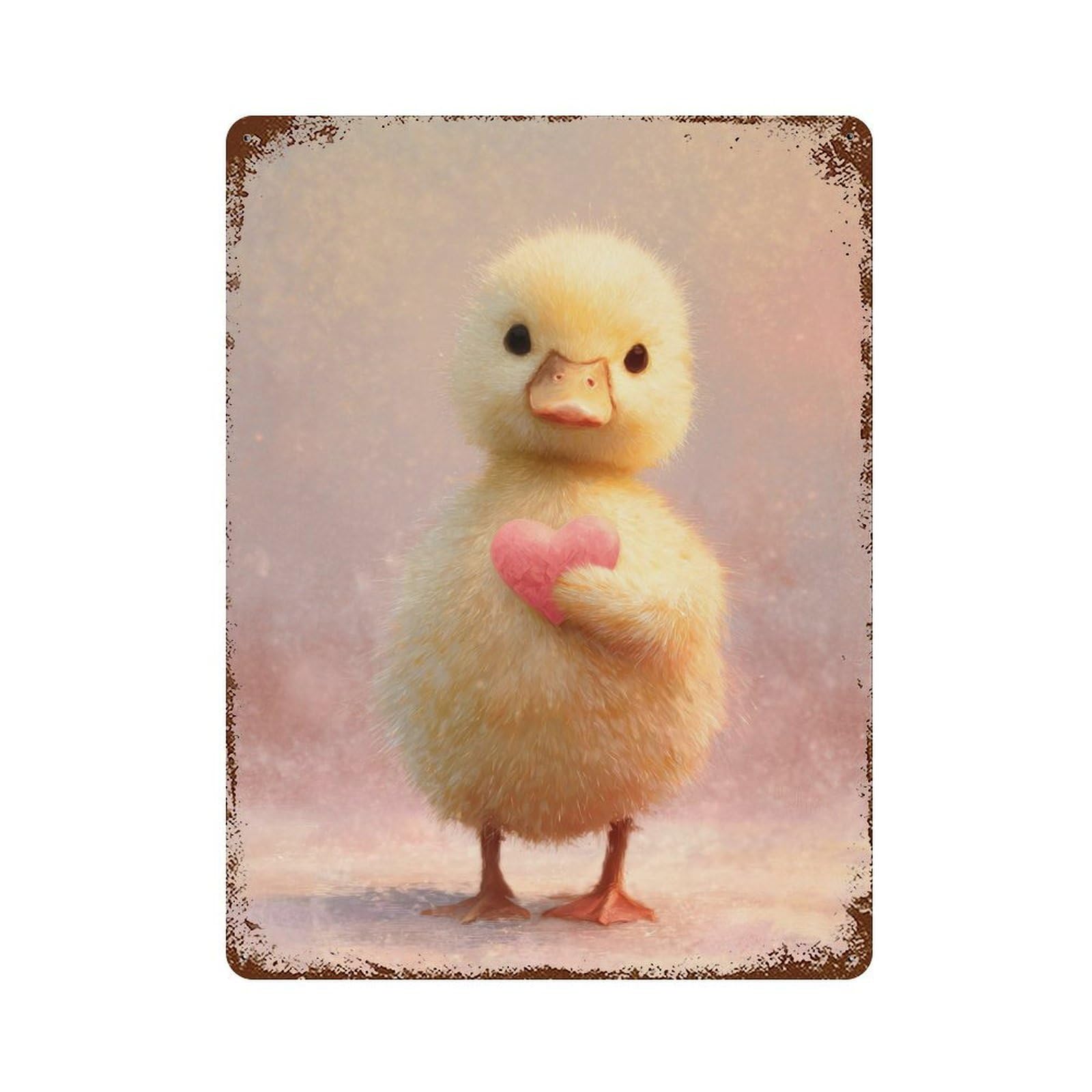 Garage Style Cute Duckling with Heart Vintage Rust Metal Sign 15.7"x11.8", Novelty Wall Decor for Bar And Workshop