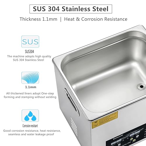 Miniatura 7 de Máquina de limpieza ultrasónica 15L, limpiador de ultrasonido Lavadora sónico digital con temporizador y calentador para carburador Carb Parts