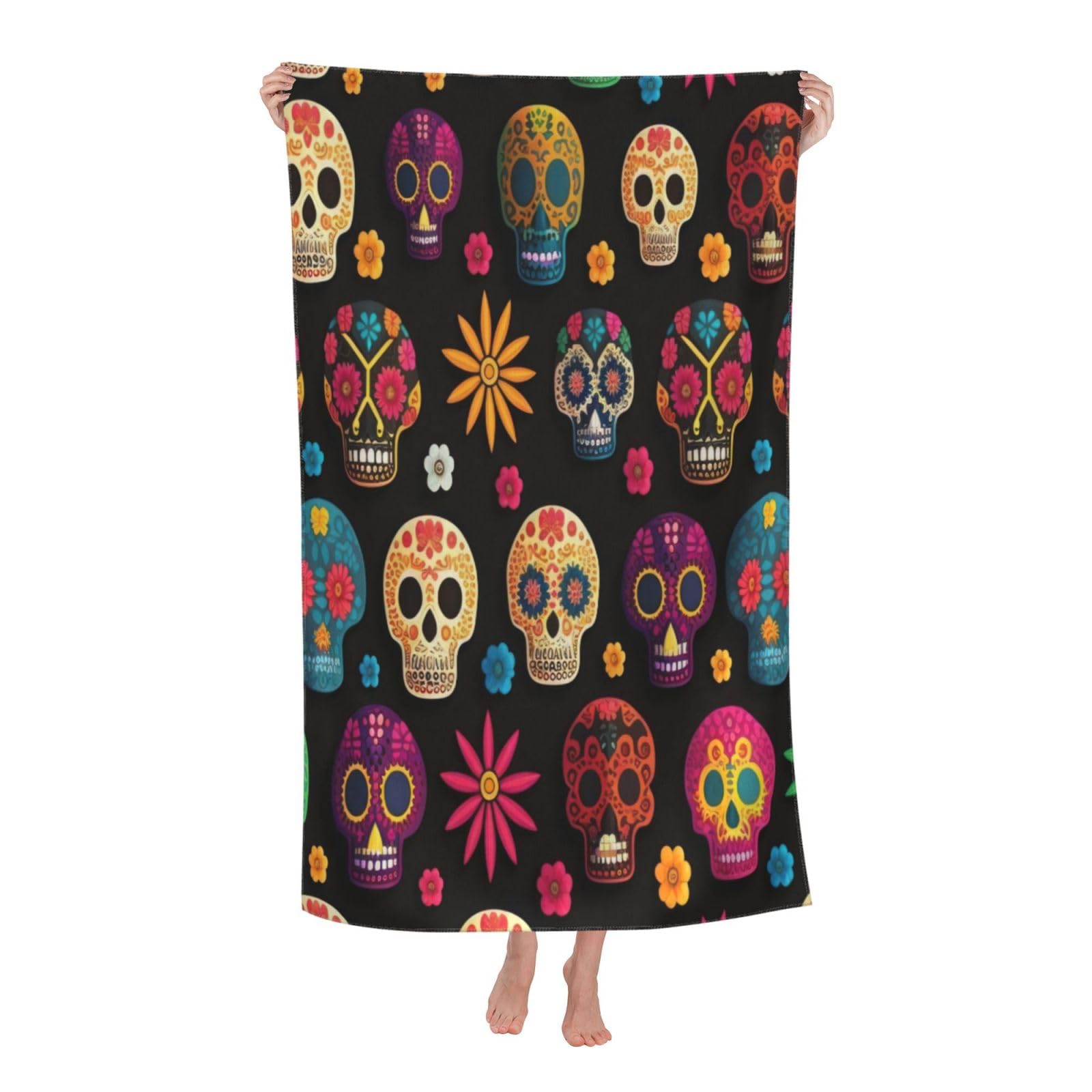 LSRCPD Beach Towels Mexican Skull5 Bath Gym Swimming Sports For Men Women 80X130Cm